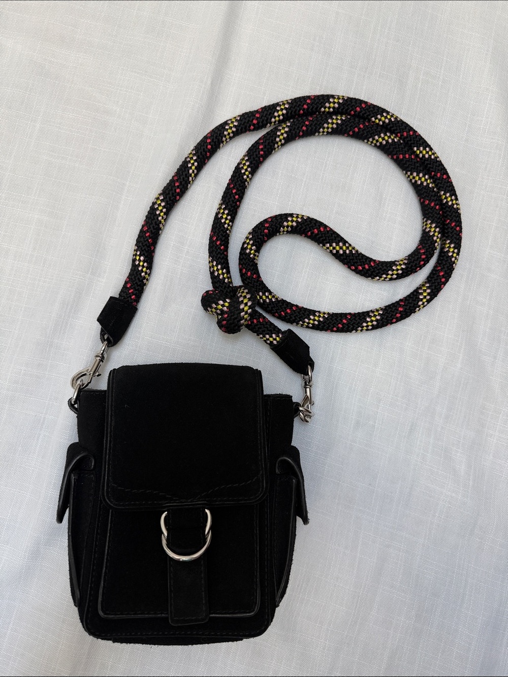 Rebecca Minkoff Cliffside Mini Camera Bag Black Suede Rope Crossbody
